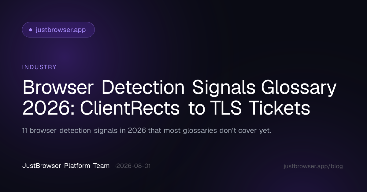 Browser Detection Signals Glossary 2026: ClientRects to TLS Tickets