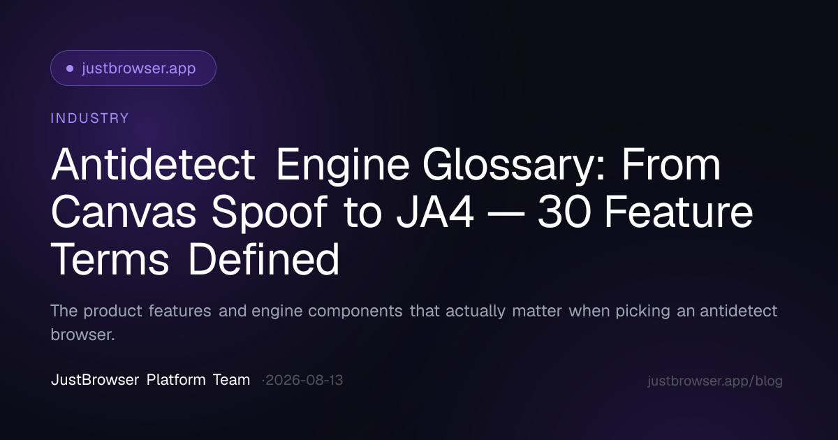 Antidetect Engine Glossary: From Canvas Spoof to JA4 — 30 Feature Terms Defined