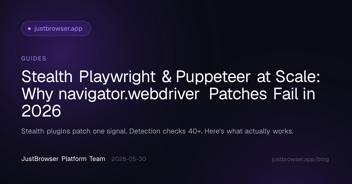 Stealth Playwright & Puppeteer at Scale: Why navigator.webdriver Patches Fail in 2026